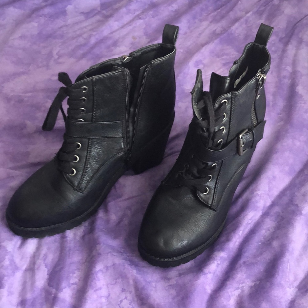 Rampage High heel Black Leather Combat Boot